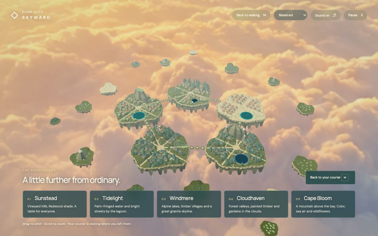 Actual game view of Solarpunk archipelago